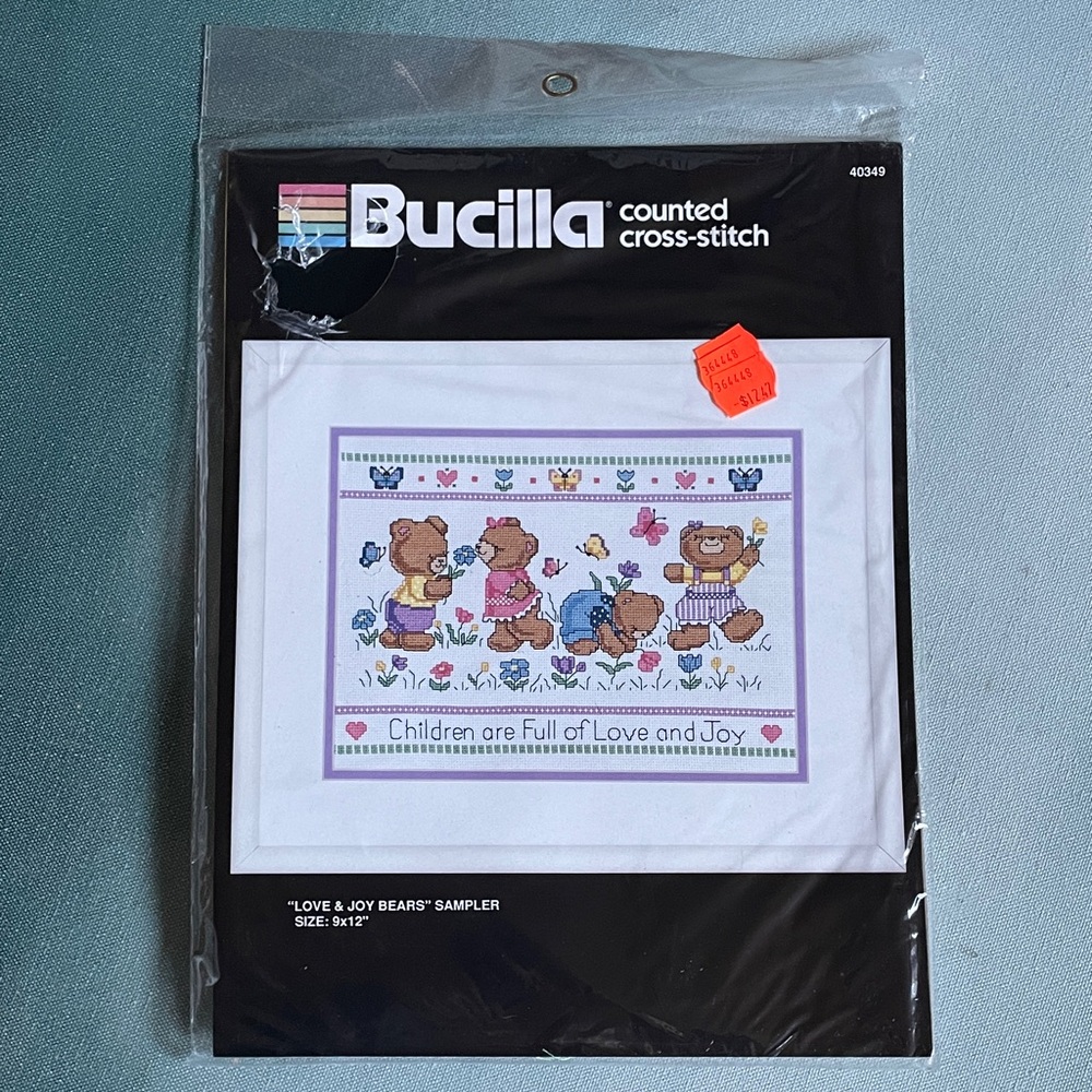 Bucilla Vintage Counted Cross Stitch Kit Love & Joy Bears 9” by 12”